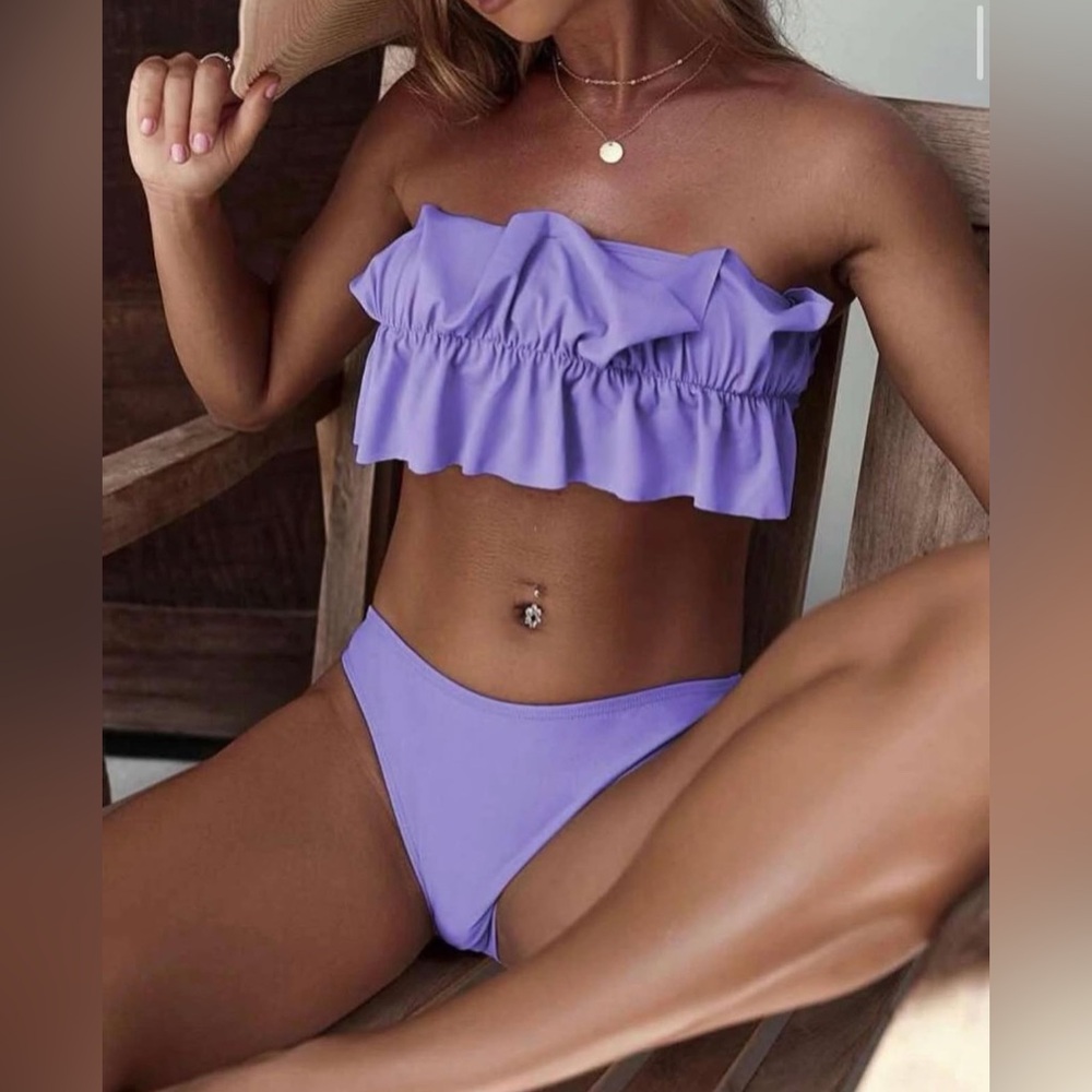 Purple Ruffle Bandeau Bikini